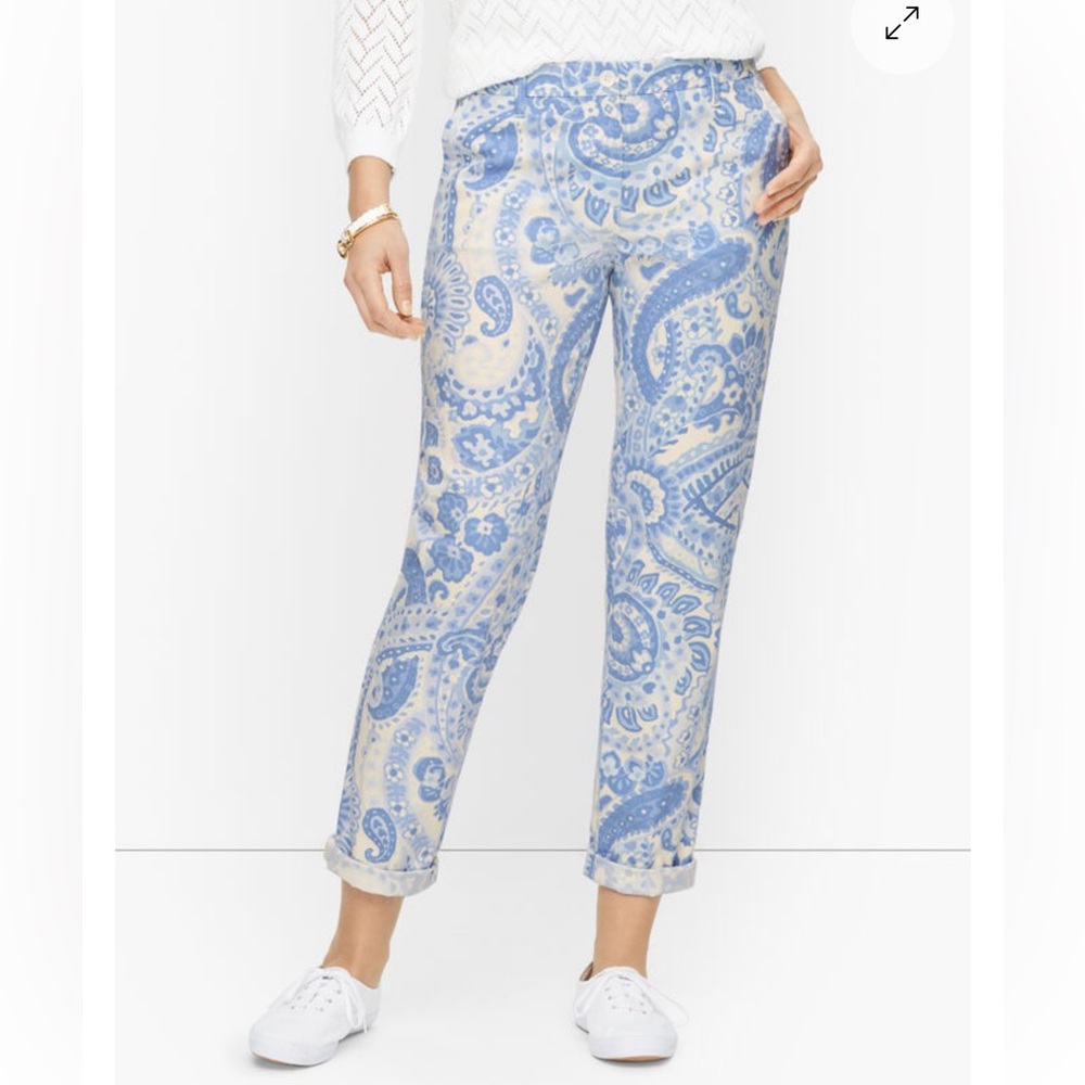 Talbots Relaxed Chino Below Waist Ankle Length Paisley Blue Paisley Size 2 NWT - Picture 8 of 9
